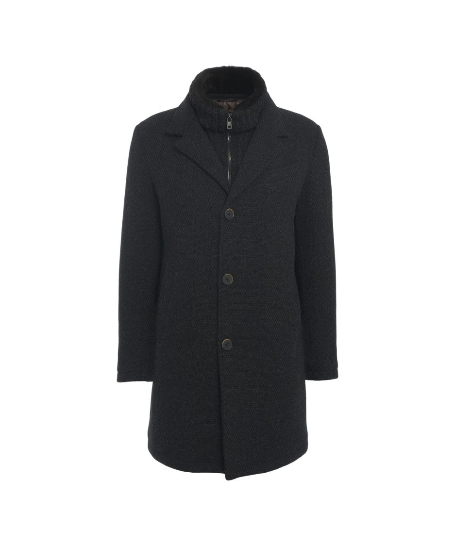Gimo's Single-Breasted Black Wool Coat With Tailored Fit And High Collar
