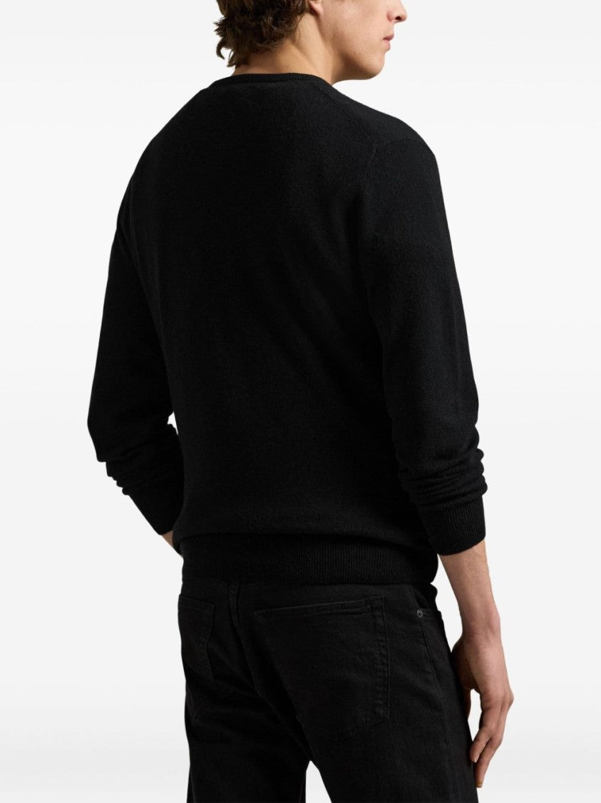 Polo Ralph Lauren Crew Neck Black Wool Sweater Minimalist