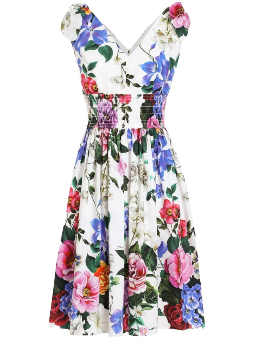 Dolce & Gabbana Floral Print Dress With Fitted Bodice