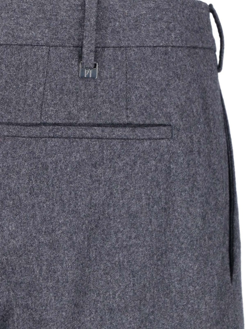 Pt Torino Grey Straight-Leg Virgin Wool-Cashmere Trousers