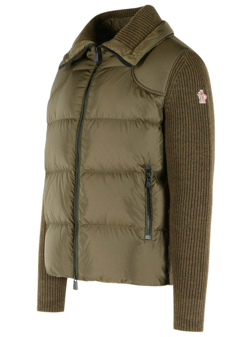 Moncler Grenoble Padded Virgin Wool Cardigan With Green Zip