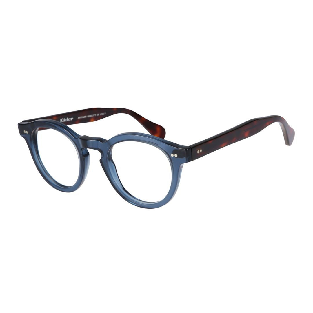 Kador Tony Round Blue Eyeglass Frames With Tortoiseshell Temples