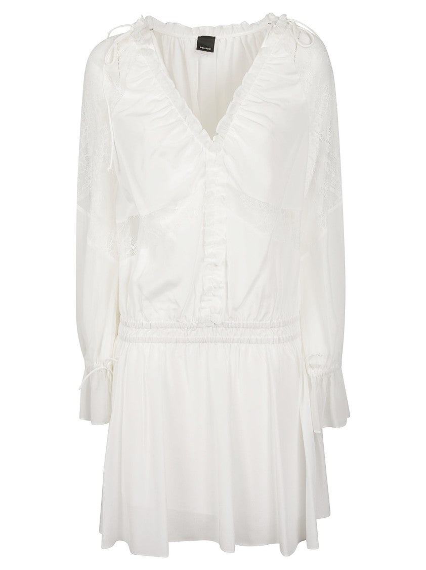 Pinko Aggie Flowing Ruffled V Neck Mini Dress