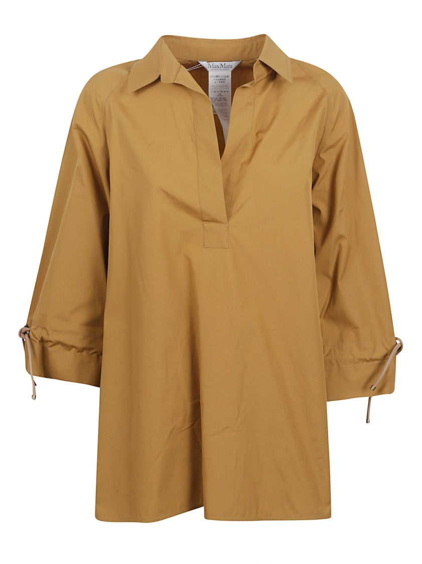 Max Mara Relaxed Fit Brown Cotton Shirt With 3/4 Sleeves And Classic Collar