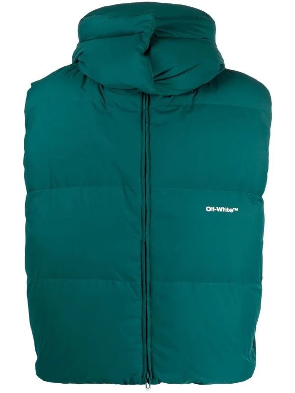 Off-White Emerald Green Feather Down Hooded Gilet