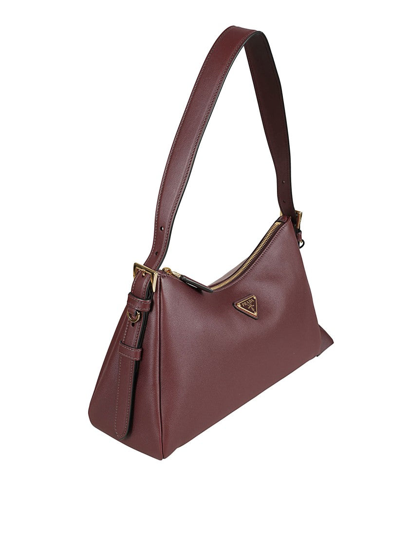 Prada Elongated Smooth Leather Handbag With Adjustable Strap
