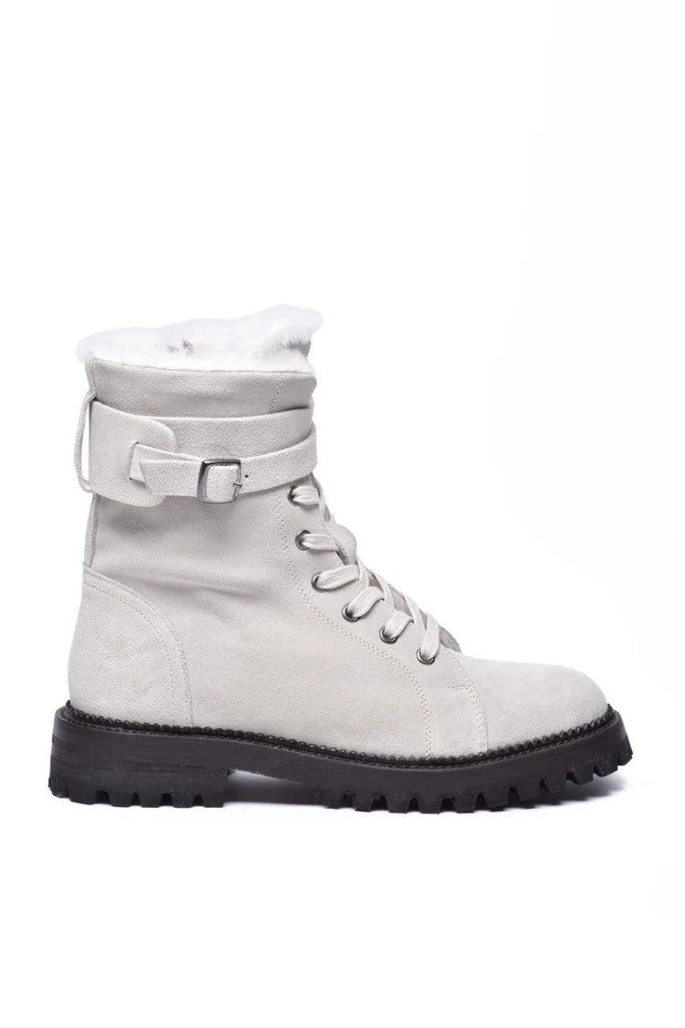 Eleventy Suede Ankle Boot With Fur Lining - Beige