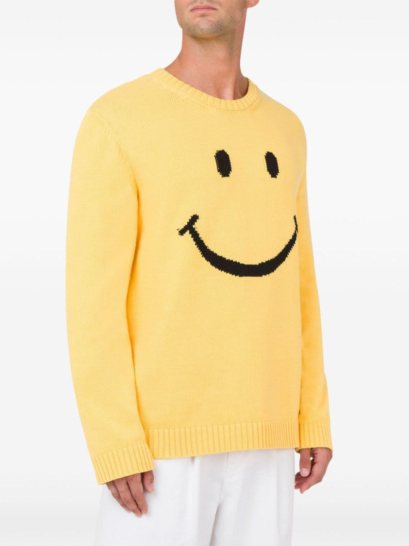 Moschino Cotton Blend Knit Sweater With Playful Embroidery
