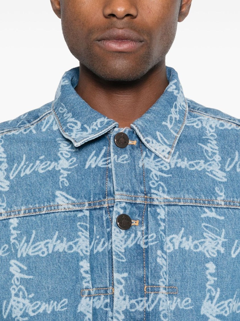 Vivienne Westwood Light Blue Denim Jacket With Logo Print And Tailored Details