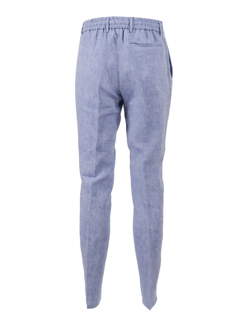 Berwich Blue Relaxed Fit Linen Straight-Leg Pants