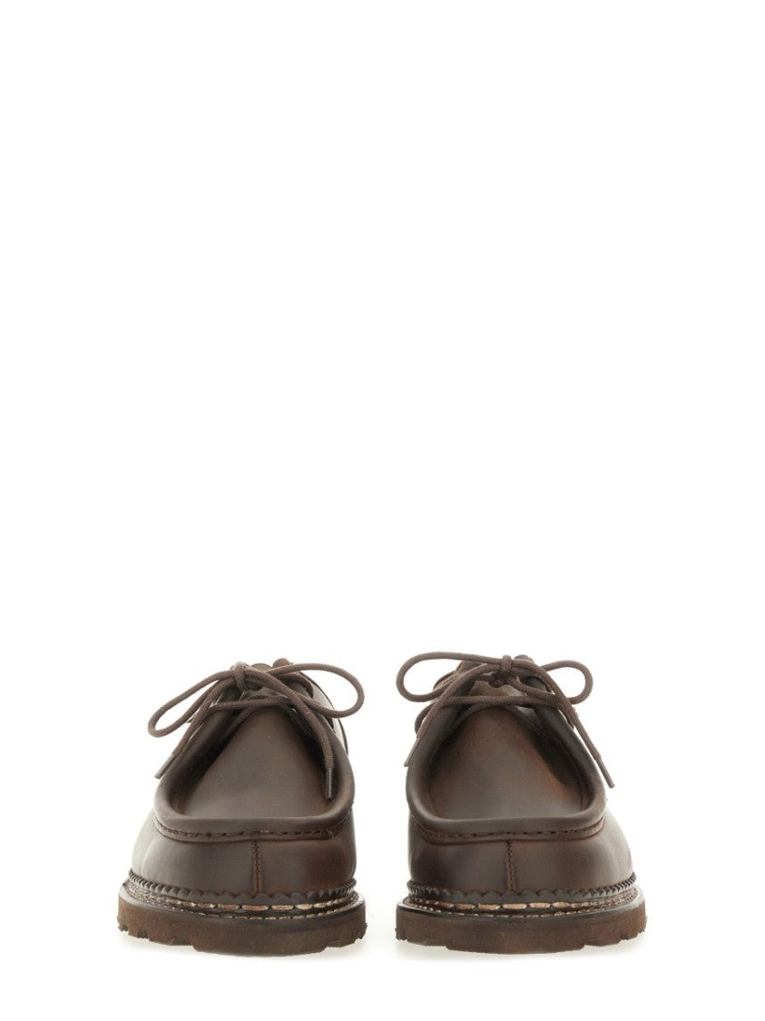 Paraboot Brown Leather Lace-Up Moccasin With Treaded Outsole