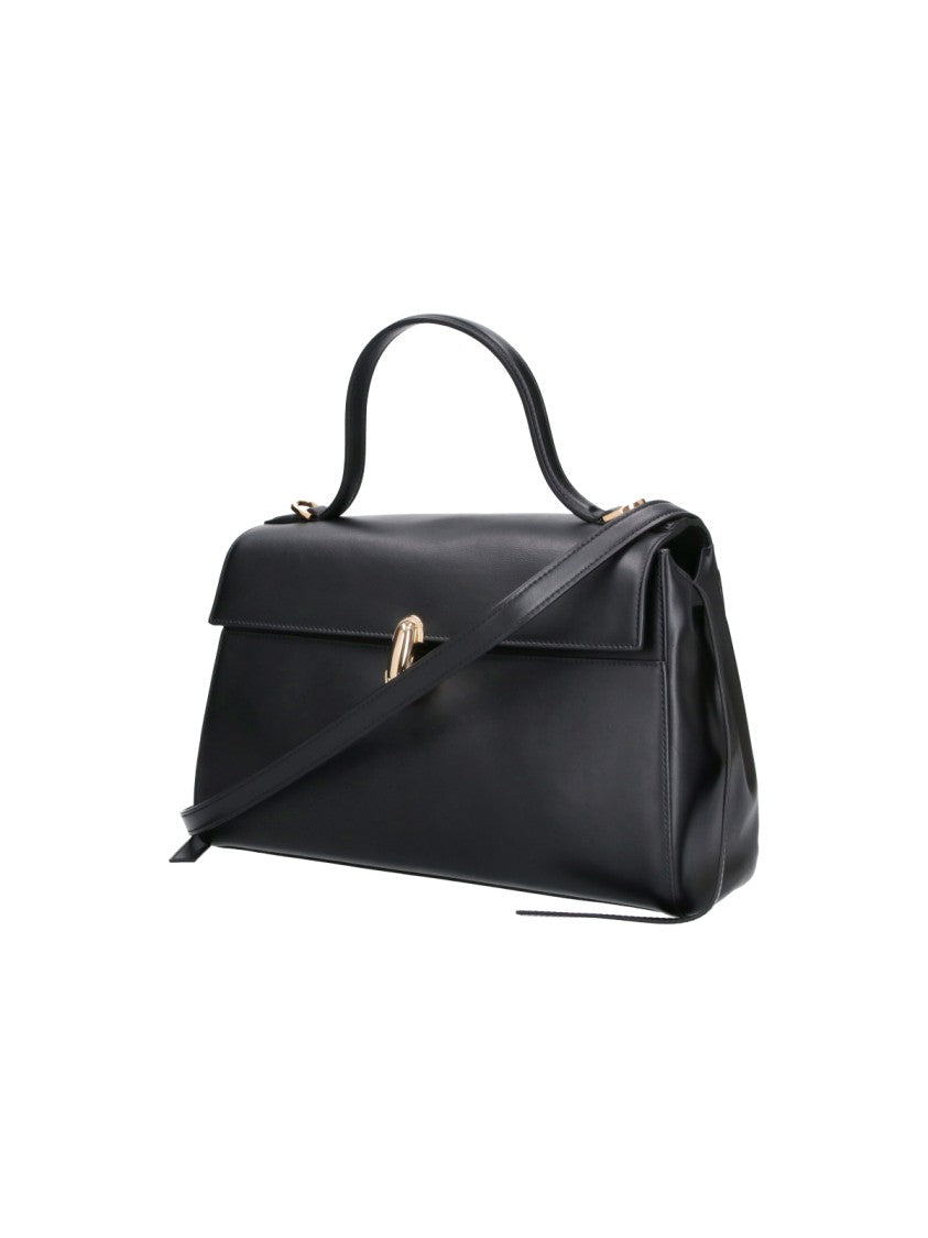 Savette Black Soft Symmetry Detachable-Strap Leather Handbag