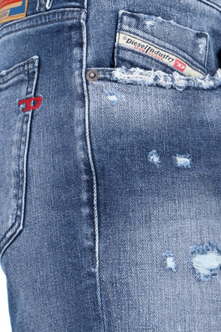 Diesel Distressed Multicolor Straight-Leg Denim Jeans