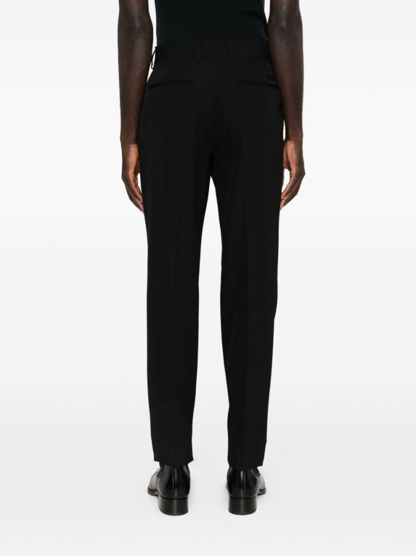 Versace Black Wool Gold Button Straight Trousers