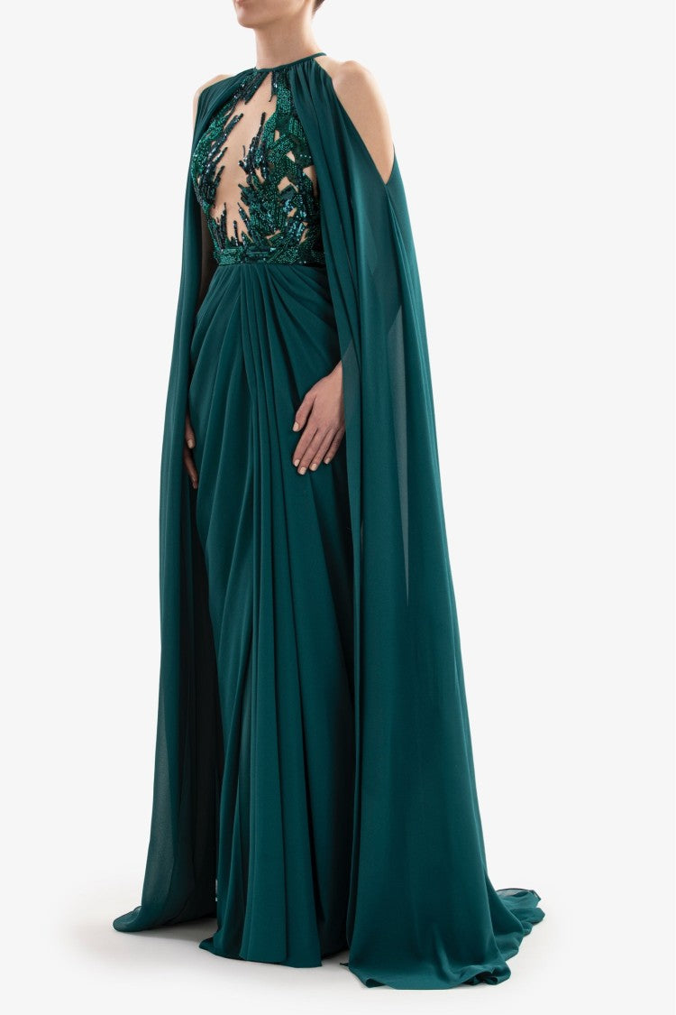 Saiid Kobeisy Pleated Dress With Cape