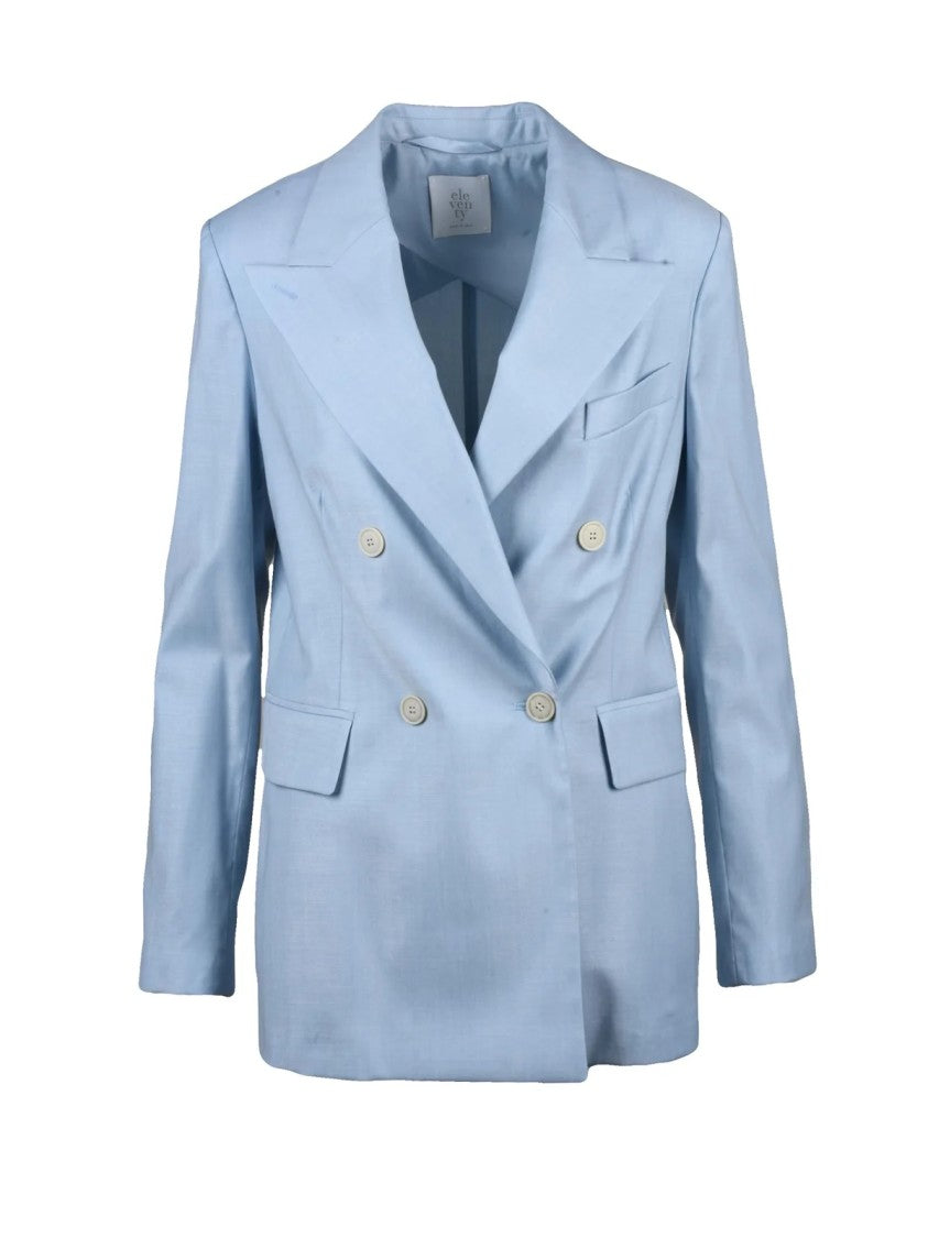 Eleventy Light Blue Double-Breasted Wool Viscose Jacket