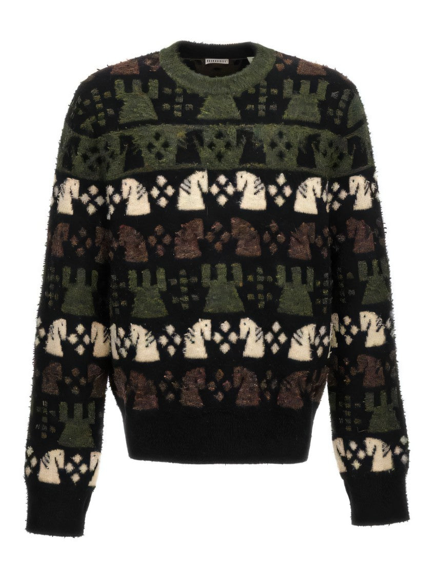 Burberry Horse Motif Patterned Wool Blend Sweater
