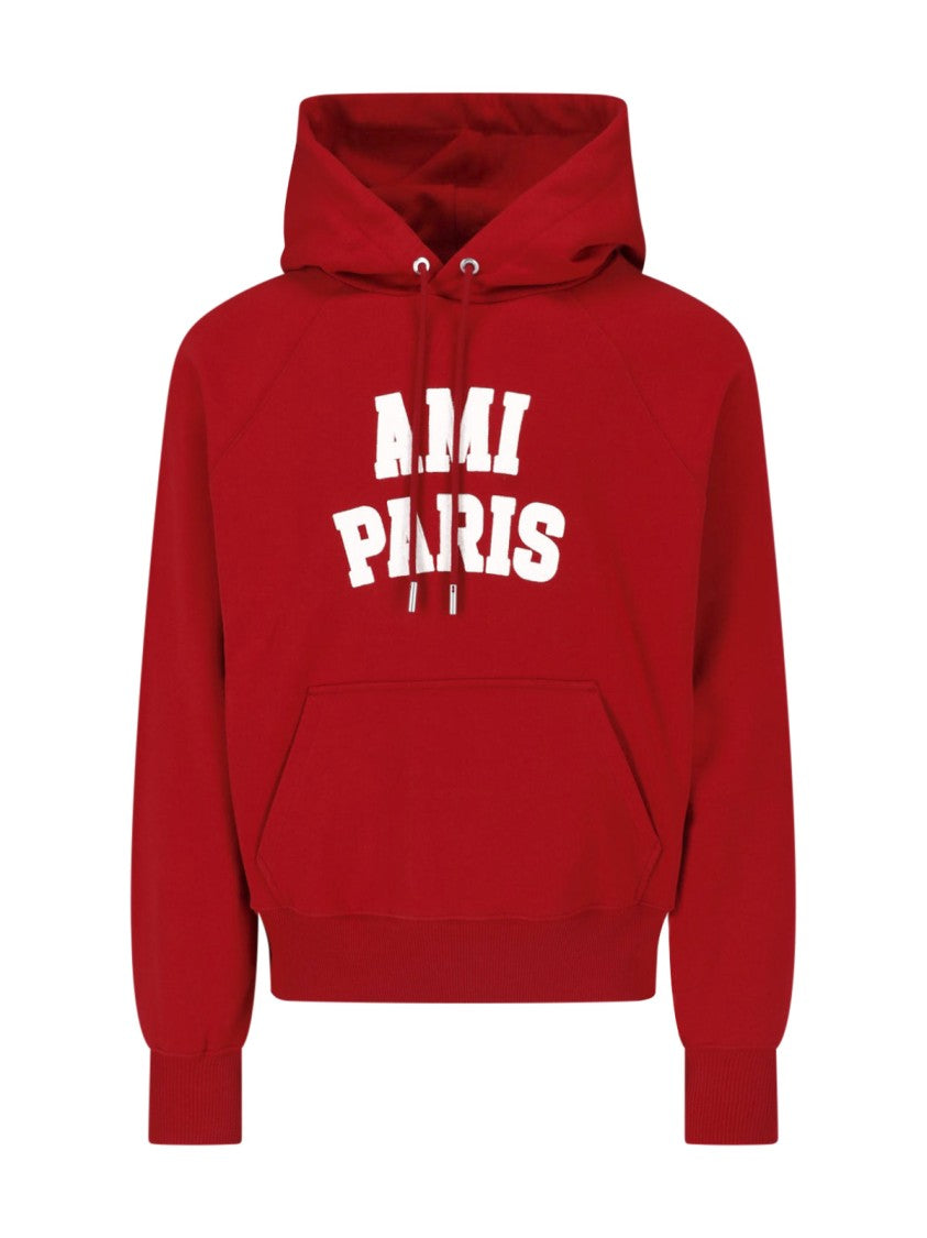 Ami Paris Red Logo Cotton Hoodie