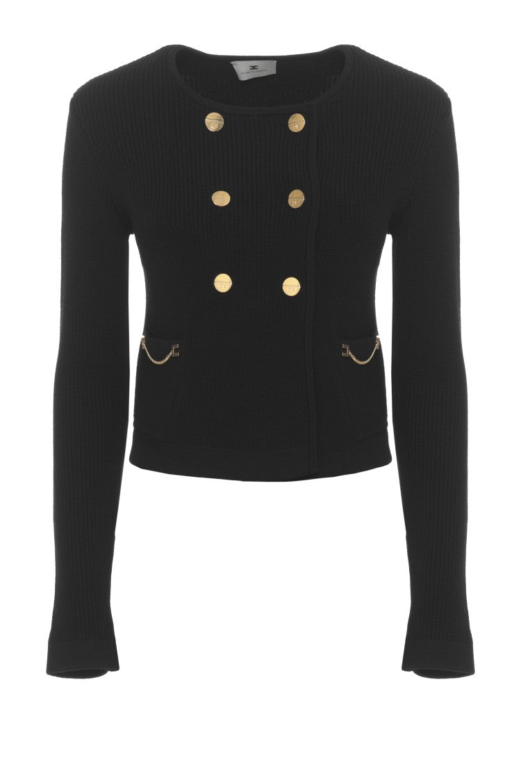 Elisabetta Franchi Double-Breasted Cropped Viscose Cardigan With Gold-Tone Buttons