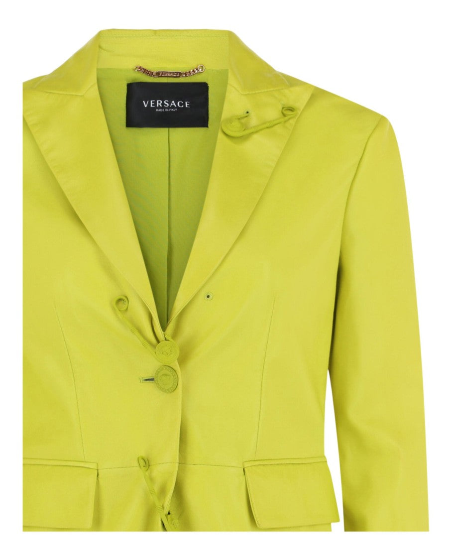 Versace Safety Pin Single-Breasted Leather Blazer