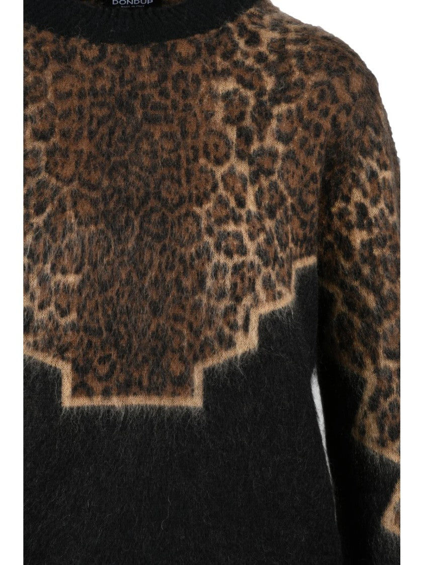 Dondup Voluminous Leopard Print Crew Neck Pullover