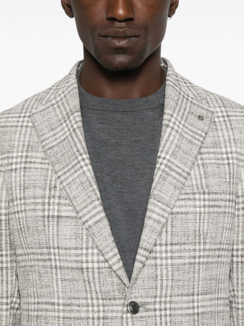 Tagliatore Tailored Grey Jacket With Subtle Plaid Pattern