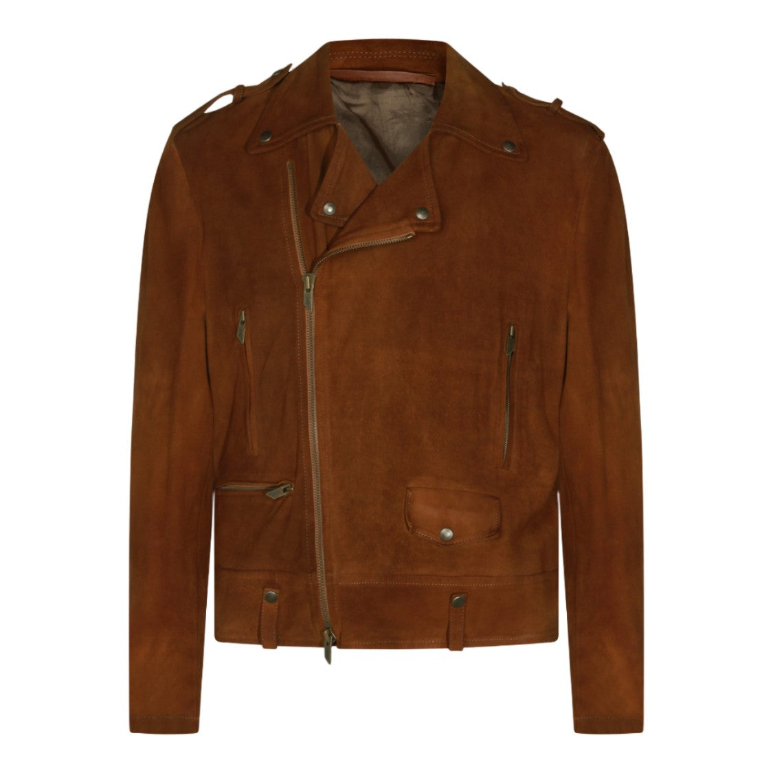 Salvatore Santoro Brown Suede Biker Jacket With Asymmetrical Zipper And Adjustable Straps
