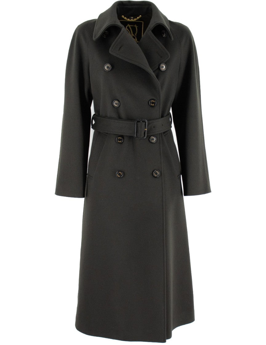 Sealup Dark Green Long Coat With Double-Breasted Design