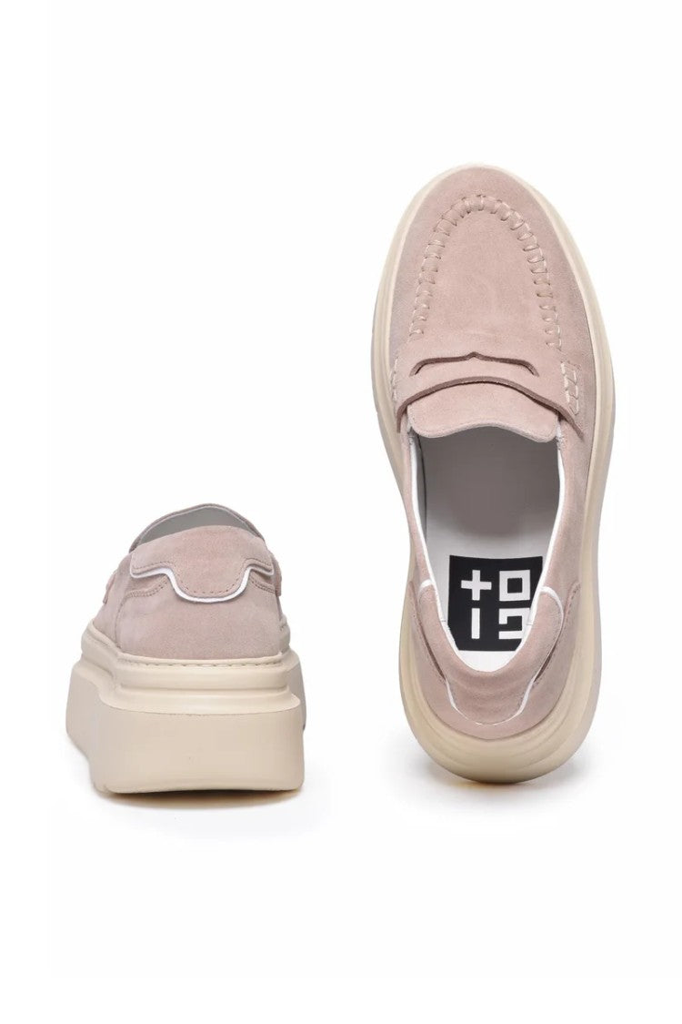 Gio + Pink Suede Leather Wedge Moccasins