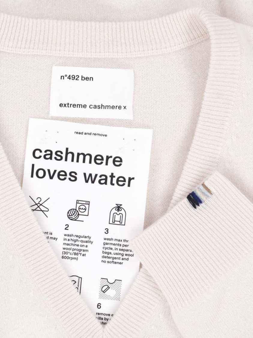 Extreme Cashmere Cream Ben Long-Sleeve Ribbed V-Neck Cashmere Sweater