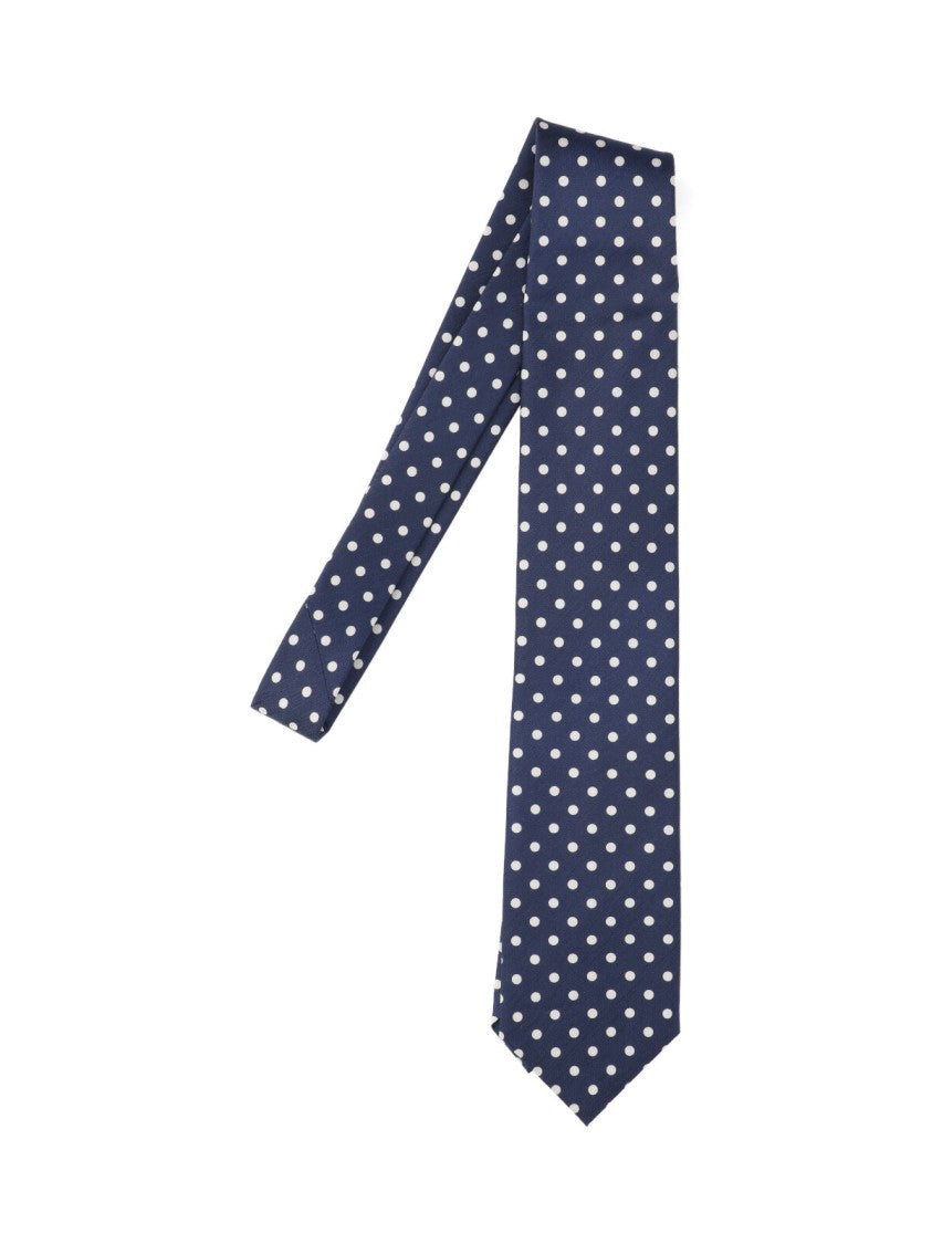 Tom Ford Navy Silk Tie With White Polka Dot Pattern