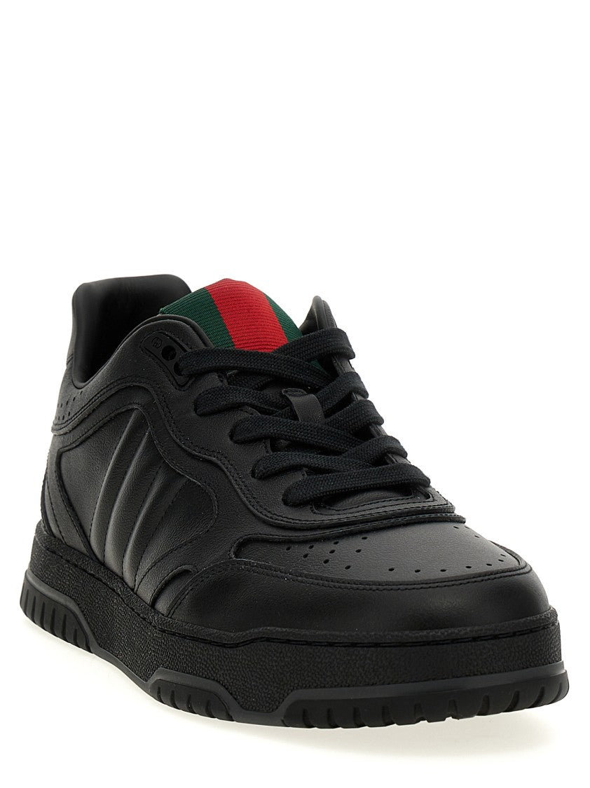 Gucci Low-Top Leather Sneakers With Web Ribbon Detail