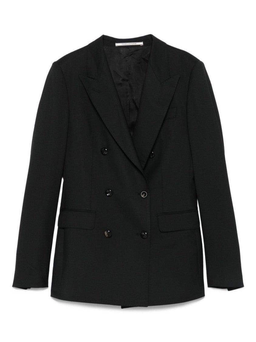 Tagliatore Double-Breasted Tailored Blazer In Black Wool Blend