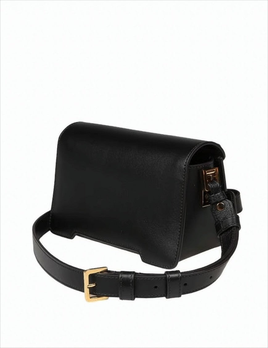 Marni Structured Black Leather Shoulder Bag With Gold-Tone Accents