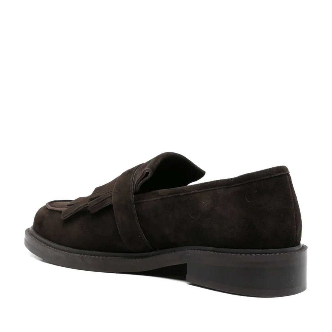 Adrianna Feretti Brown Fringe Gold Buckle Suede Loafers