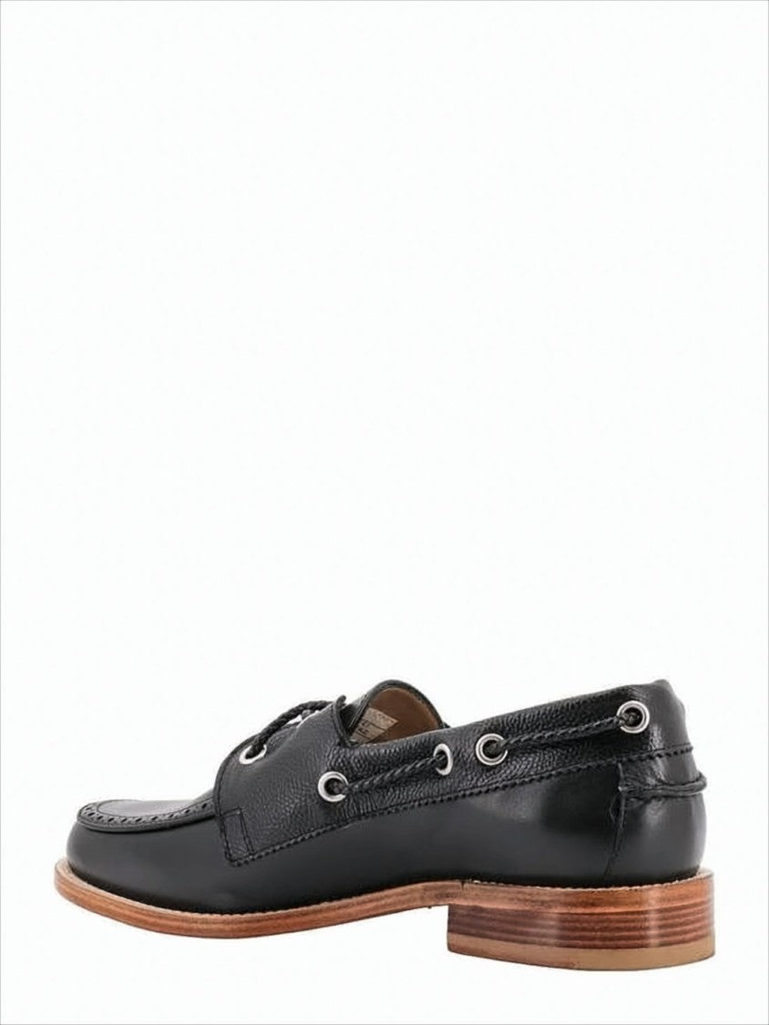 Thom Browne Polished Black Leather Loafers With Moc Toe Design And Lace Detail