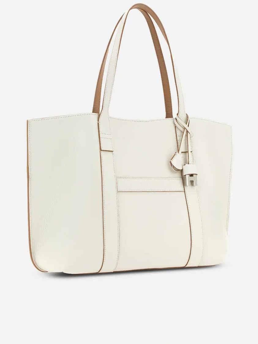 Hogan White Spacious Structured Metallic Lock Tote