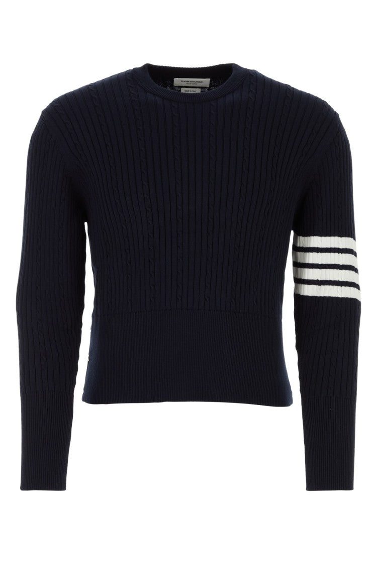Thom Browne Textured Ribbed Cotton Sweater With Striped Detailing