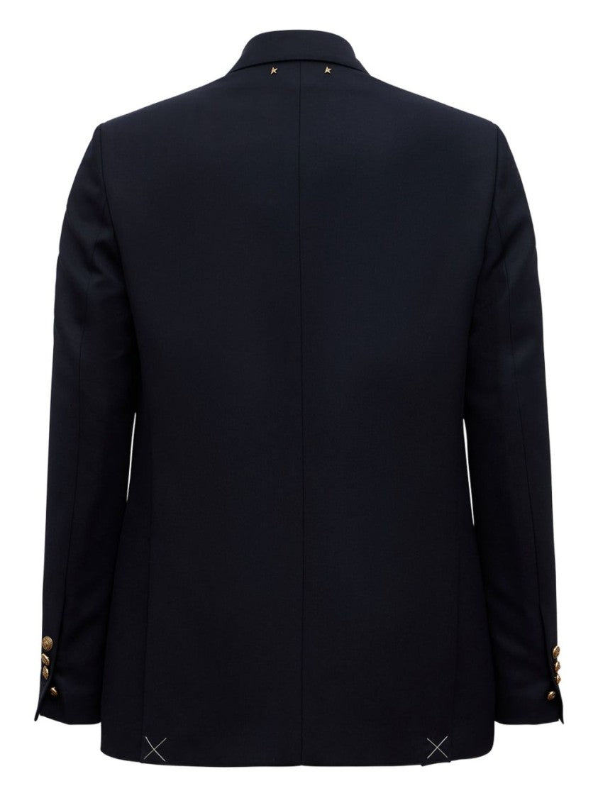Golden Goose Navy Blue Peak Lapels Wool Blazer