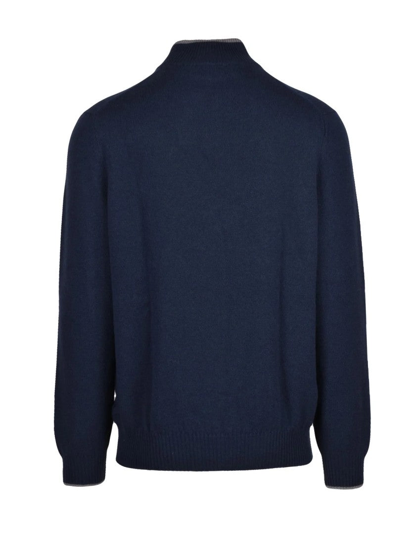 Fedeli Blue Deep Navy Cashmere Zip Sweater