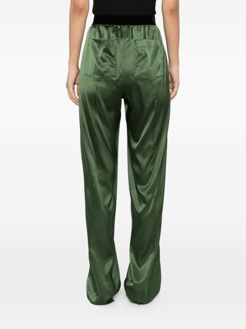 Tom Ford Moss Green Elasticated Logo Satin Pants