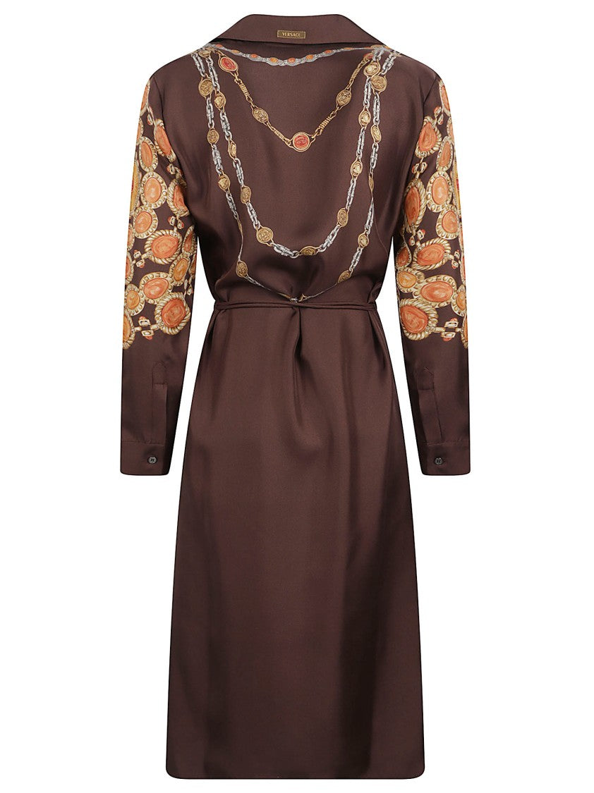 Versace Button-Down Dress With Chain And Medallion Prints