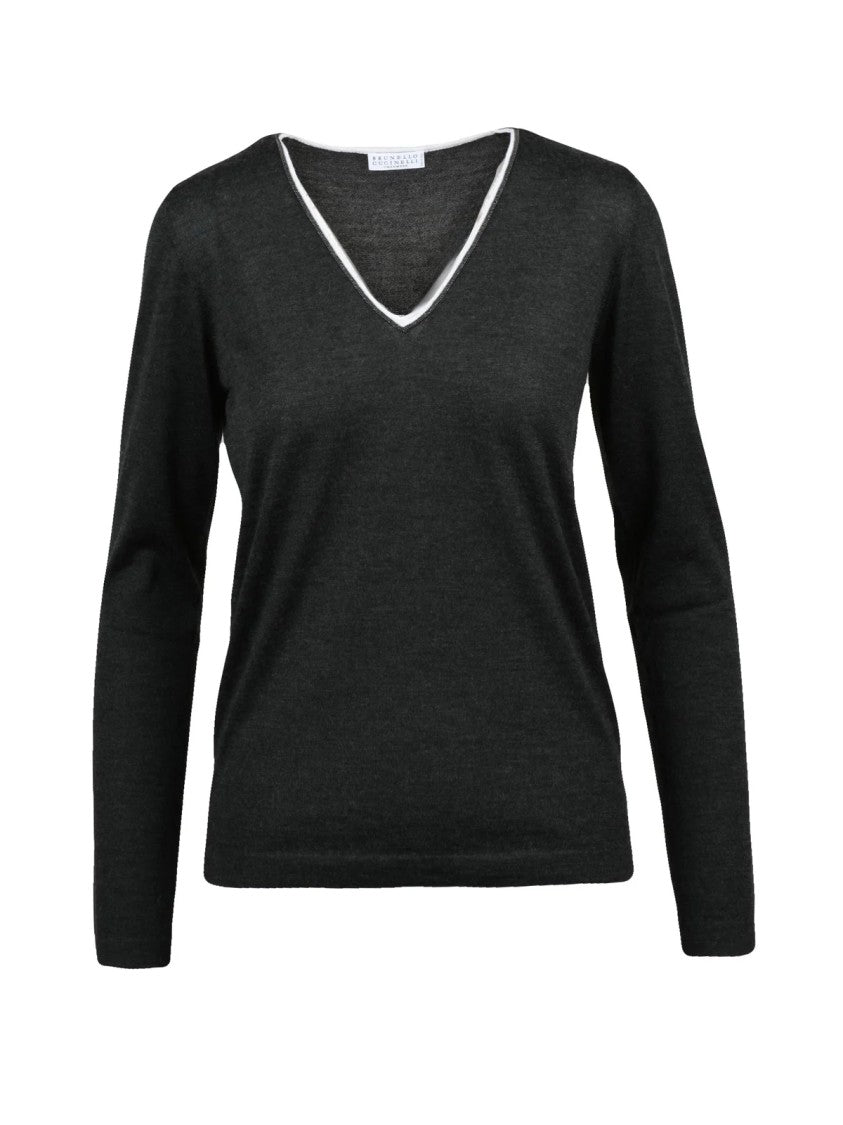 Brunello Cucinelli V-Neck Under Jacket Sweater With Cashmere And Silk Blend