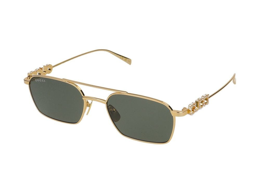 Gucci Gold Decorative Temples Square-Frame Metal Sunglasses
