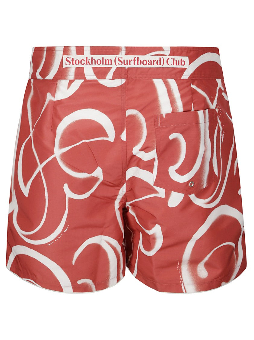 Stockholm Surfboard Club Abstract Print Red Shorts