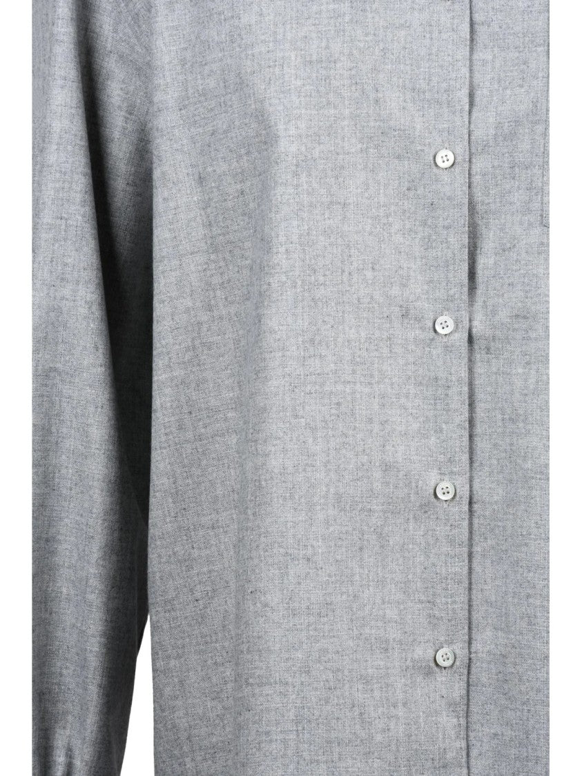 Aspesi Light Grey Virgin Wool-Blend Mandarin Collar Shirt
