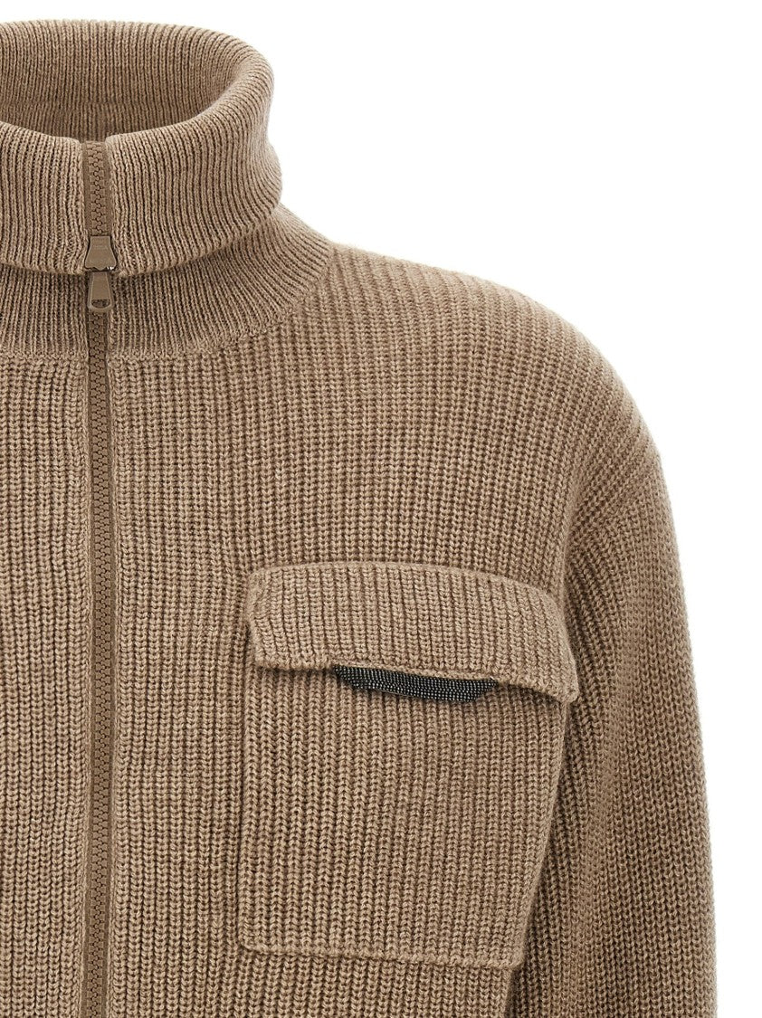 Brunello Cucinelli Shiny Flap Detail' Cropped Cardigan