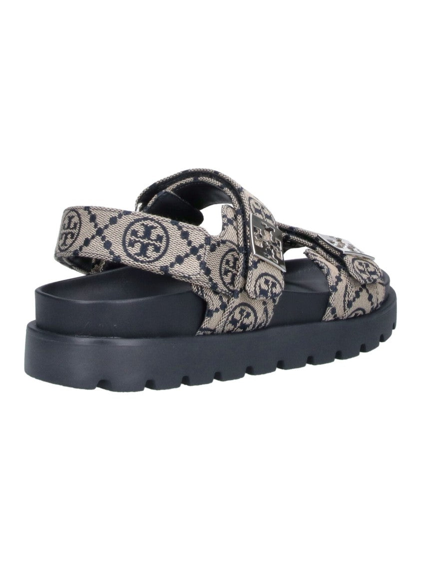 Tory Burch Blue T Monogram Adjustable Fabric Sandals