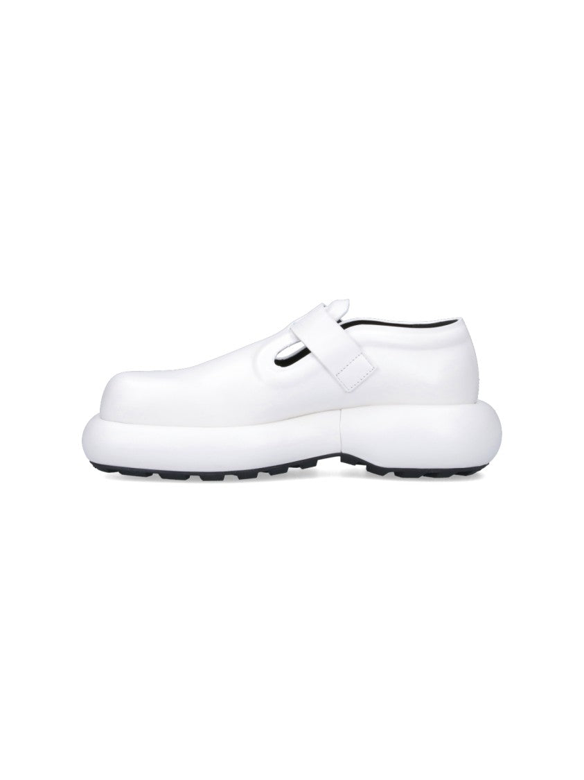 Jil Sander White Leather Buckle Detail Loafers
