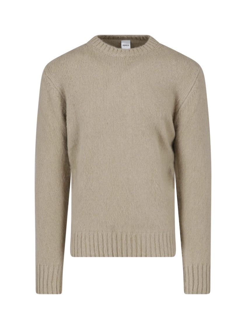 Aspesi Beige Wool Ribbed Crewneck Sweater
